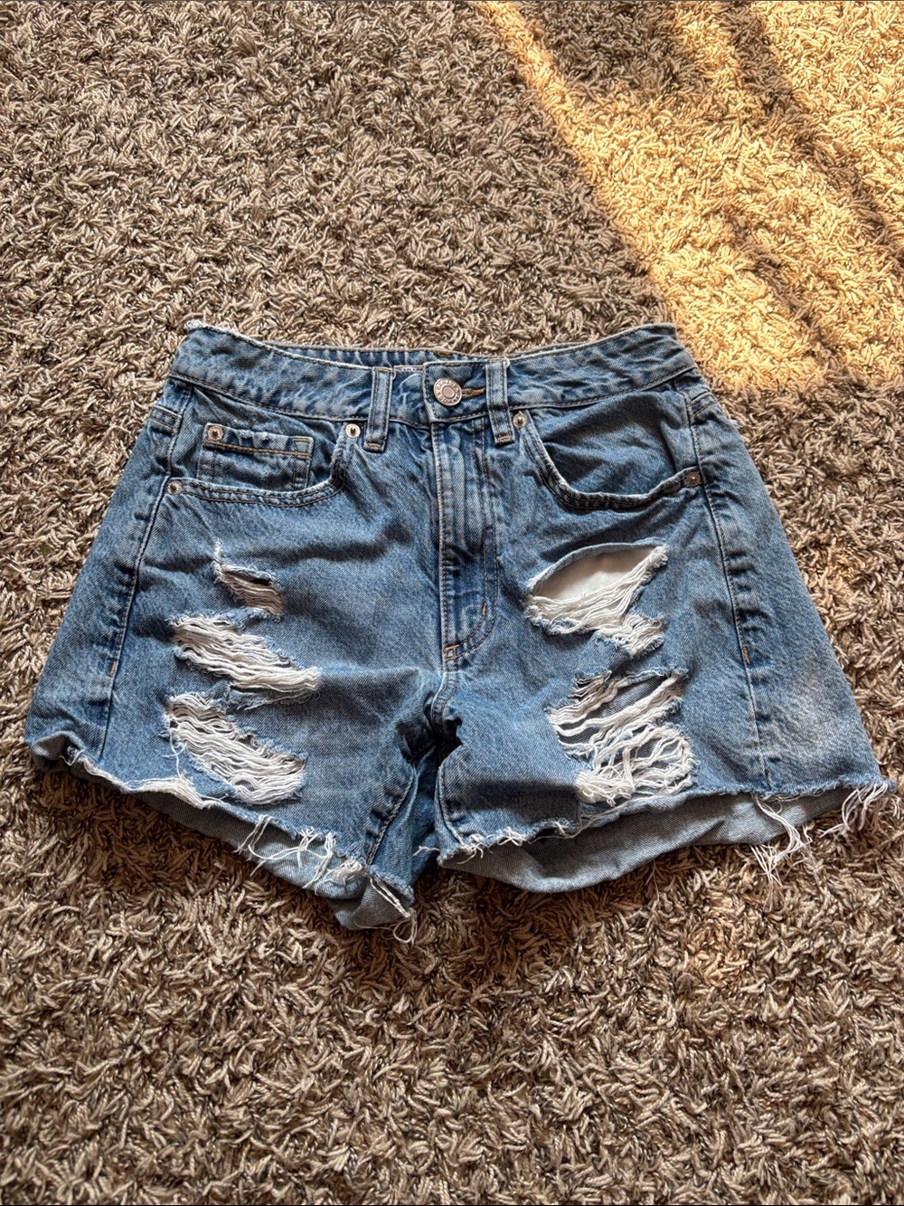 Garage Distressed Light Blue High-Rise Denim Shorts